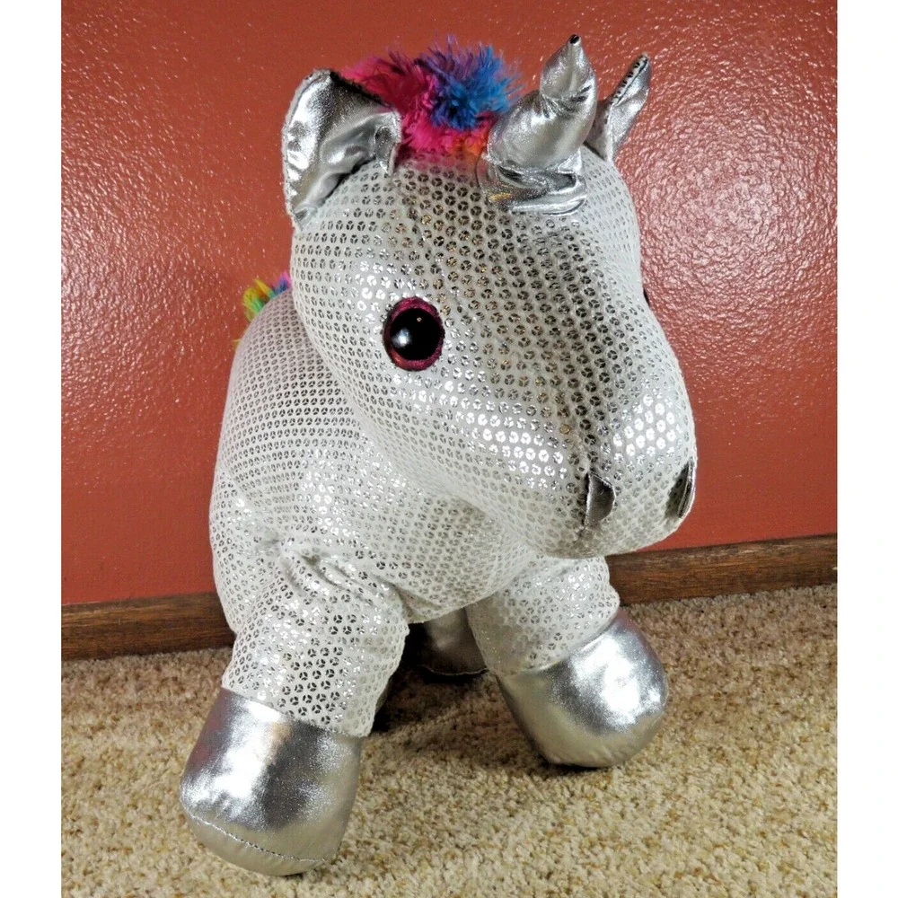 Unicorn Plush Dan Dee Collector’s Choice “Be Jolly” Silver Sequined Rainbow 20”